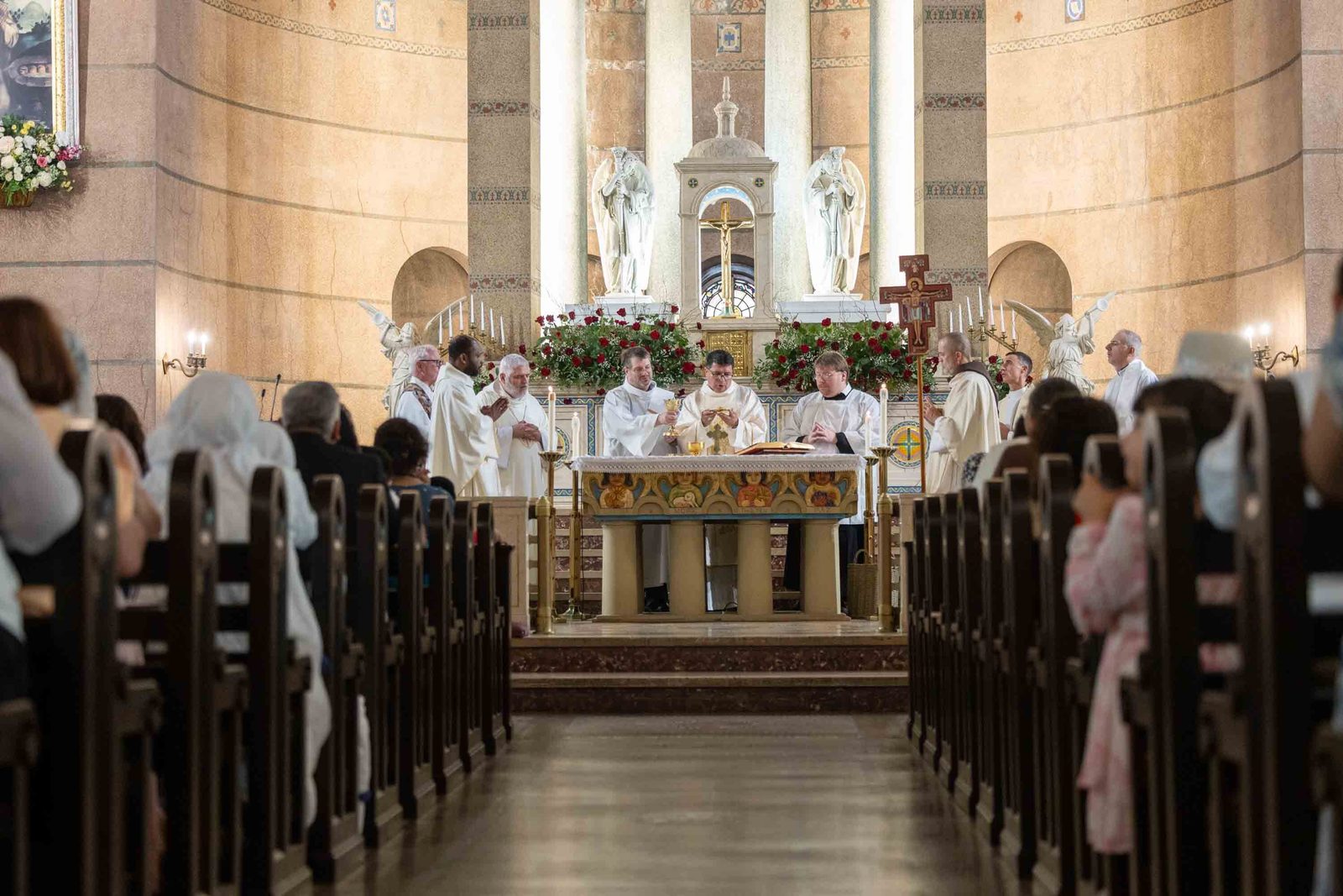 Bishop Evelio Menjívar and Bishop-elect Emilio Biosca Agüero concelebrate the Corpus Christi Mass at the Shrine of the Sacred Heart in Washington on June 7, 2026. (Catholic Standard photo/Mihoko Owada)
