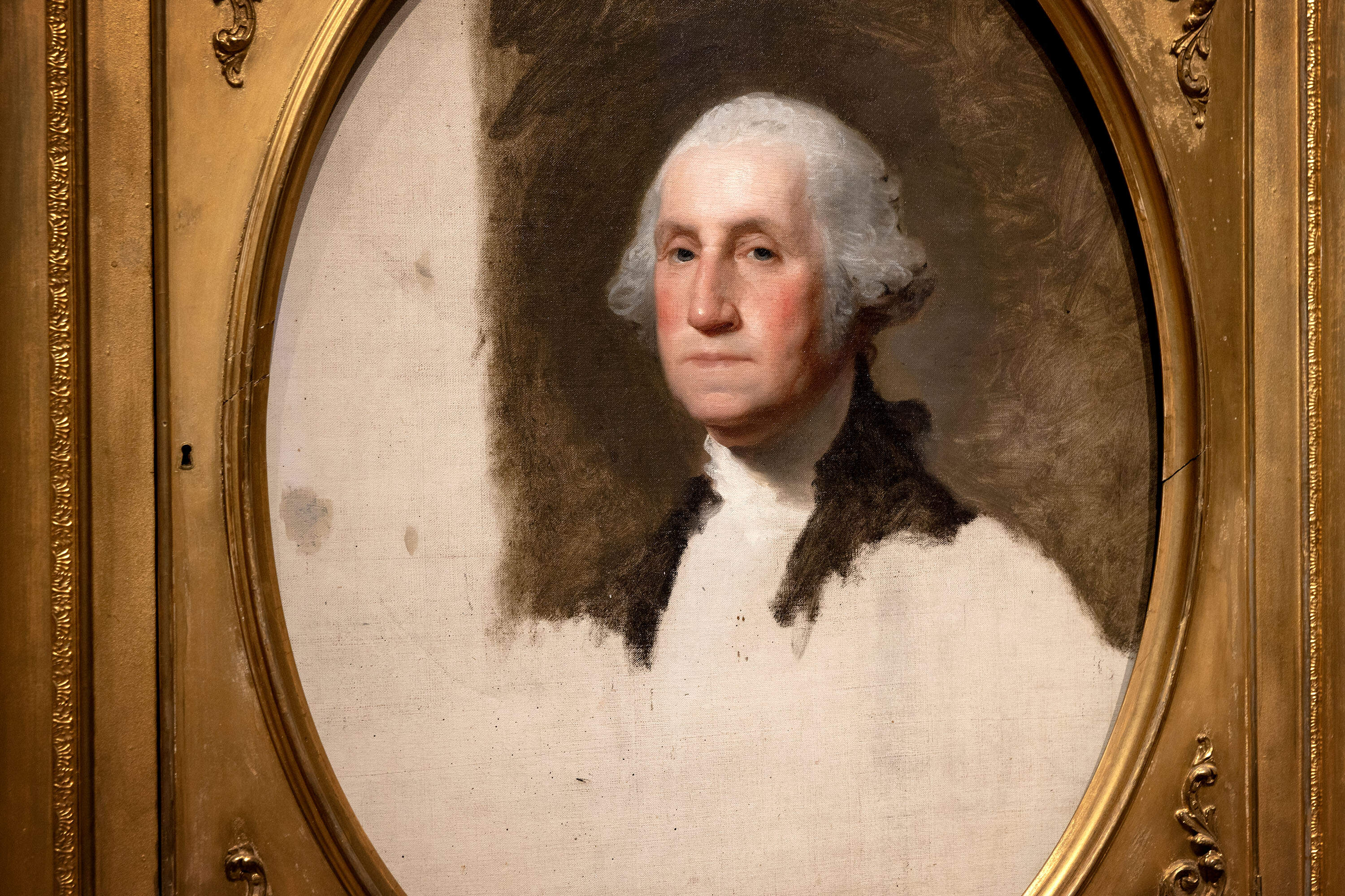 Gilbert Stuart’s unfinished portrait of George Washington at the MFA in Boston. (Robin Lubbock/WBUR)