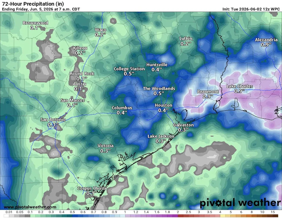 Rain totals will remain less than 0.25 inches of rain with isolated amounts up to 1 inch through Thursday night. (Pivotal)