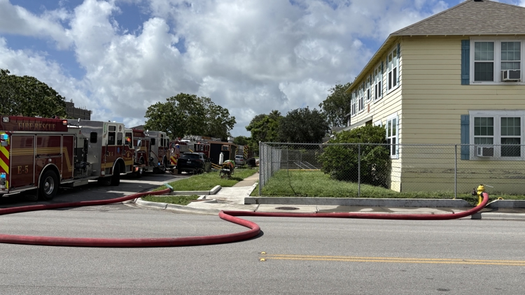 Firefighters extinguish building fire near 10th Street and Morgan Avenue in Corpus Christi