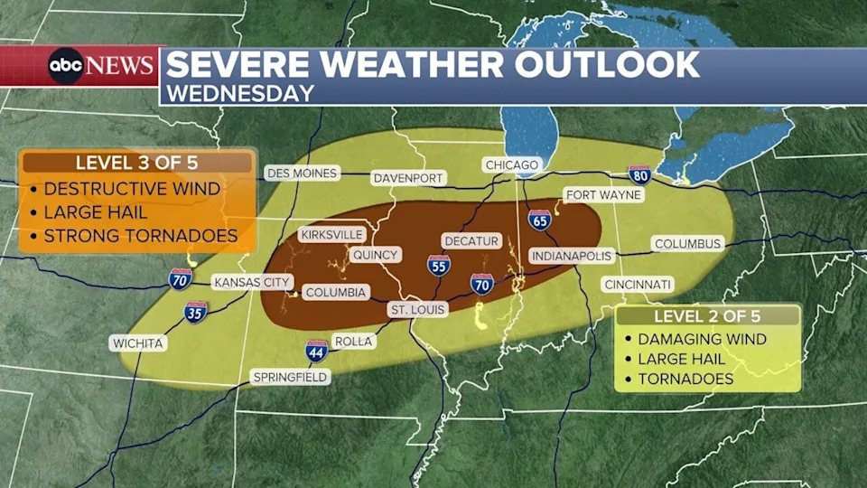 ABC News - PHOTO: An ABC News graphic shows the weather forecast on Monday, June 15, 2025.