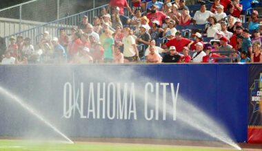 Sprinklers interrupt UCLA vs Texas Tech WCWS game as stadium plays 'Umbrella'