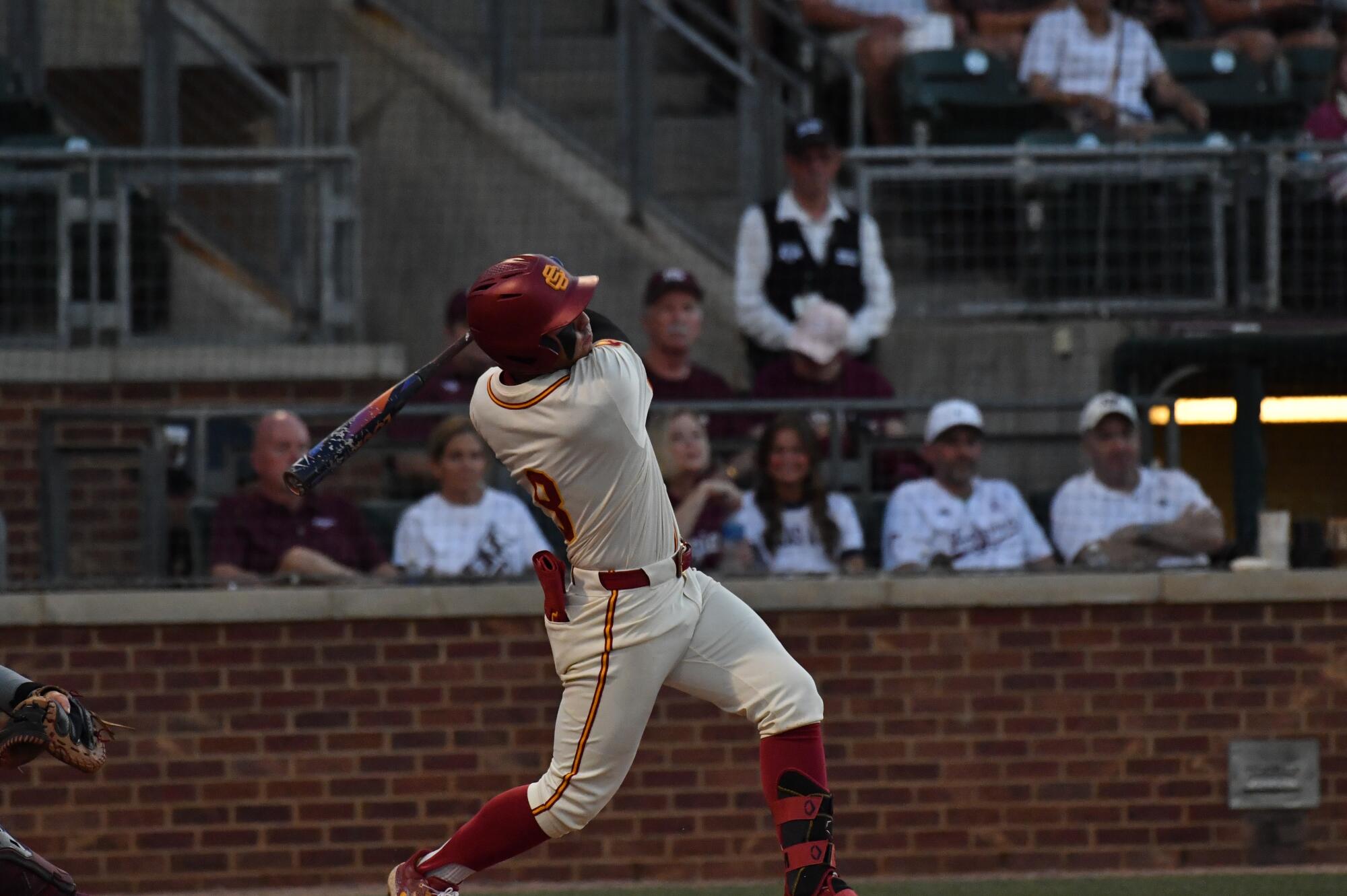USC junior Kevin Takeuchi bats against Texas A&M in the NCAA regionals.