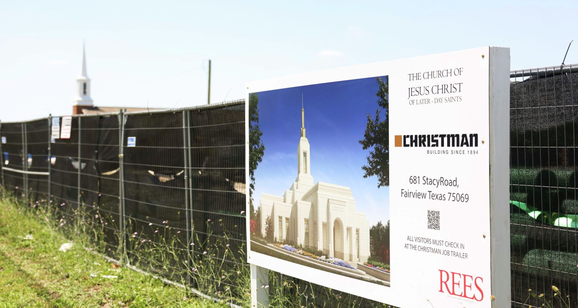 Signs displayed at the construction zone of the Fairview Texas Temple by the Church of Jesus Christ of Latter-day Saints, on Tuesday, May 12, 2026 in Fairview.