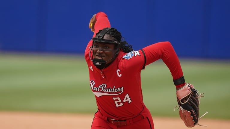 Texas Tech' Nijaree Canady winds up during a softball game...