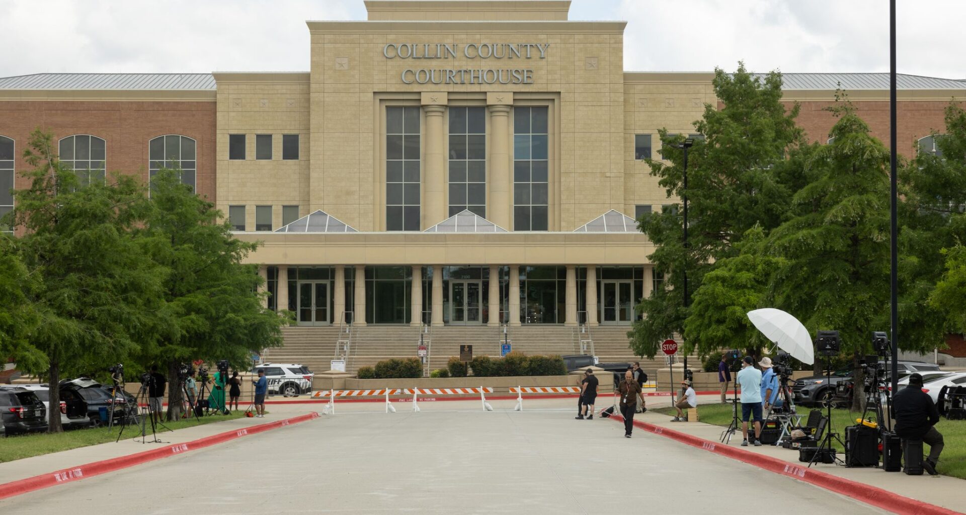 Reporters set up outside of the Collin County Courthouse in McKinney, TX, Thursday, June 4, 2026. Opening arguments are set to begin in the Karmelo Anthony trial.