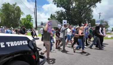 Dozens march on Brazoria County Courthouse demanding murder charge in deputy shooting death of Texas student