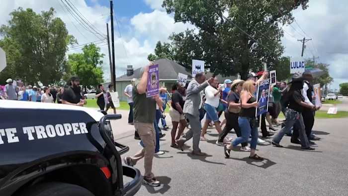 Dozens march on Brazoria County Courthouse demanding murder charge in deputy shooting death of Texas student