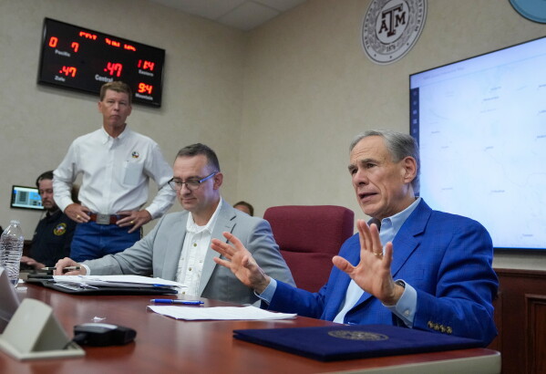 Gov. Greg Abbott speaks during a briefing with officials about Texas' response to the New World Screwworm at the State Operations Center in Austin, Texas on Friday, June 5, 2026. (Jay Janner/Austin American-Statesman via AP)
