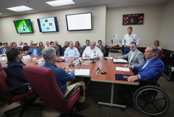 Gov. Greg Abbott speaks during a briefing with officials about Texas' response to the New World Screwworm at the State Operations Center in Austin, Texas on Friday, June 5, 2026. (Jay Janner/Austin American-Statesman via AP)