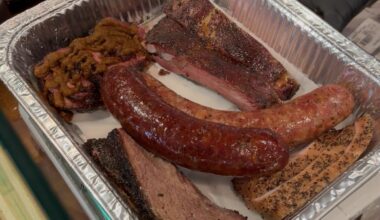 Spread of barbecue at InterStellar BBQ in Austin.