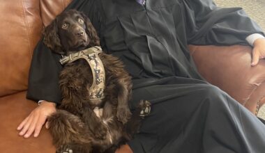 Judge John Roach Jr. and his dog, Justice. Roach is the judge  overseeing the Karmelo Anthony trial. 