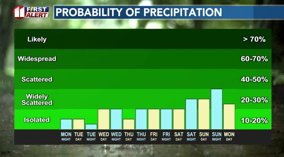 In the continuing heat and humidity, there is at least a slight chance of a storm each day...