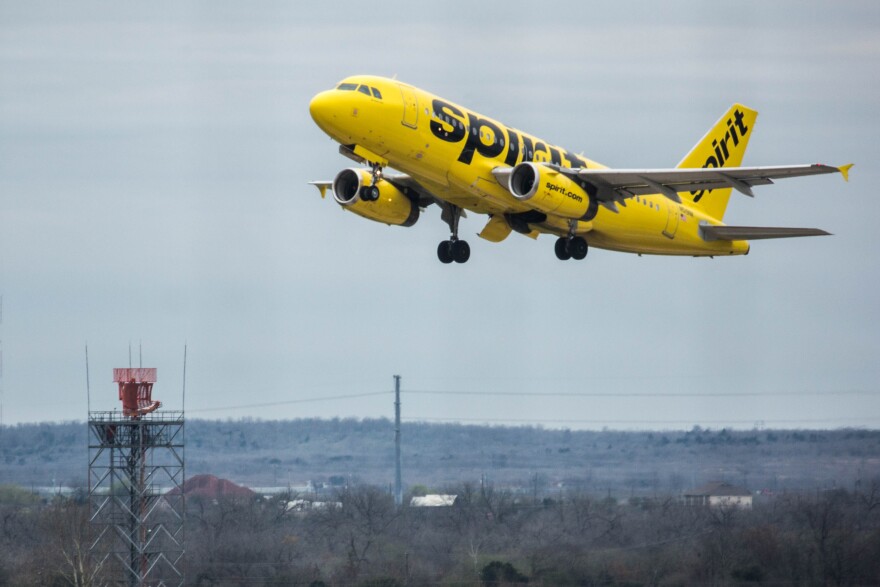 A Spirit Airlines flight departs from Austin-Bergstrom International Airport in 2019. The airline ceased operations May 2, canceling all nonstop flights from Austin to Newark, New Jersey and Fort Lauderdale, Florida. ABIA still has flights to both cities on United, JetBlue and Southwest.