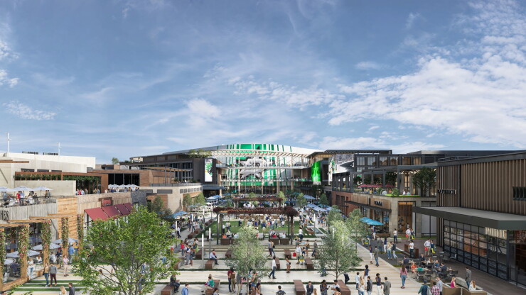 Rendering of sports and entertainment district in Plano, Texas. 
