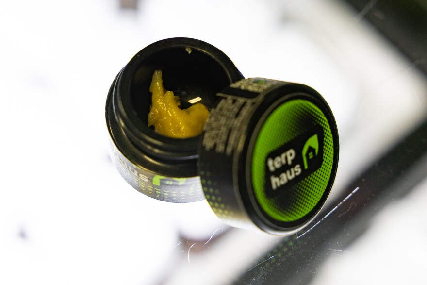 Live cannabis rosin, a sticky substance, is pictured inside a Terp Haus packaging on Thursday, April 30, 2026.