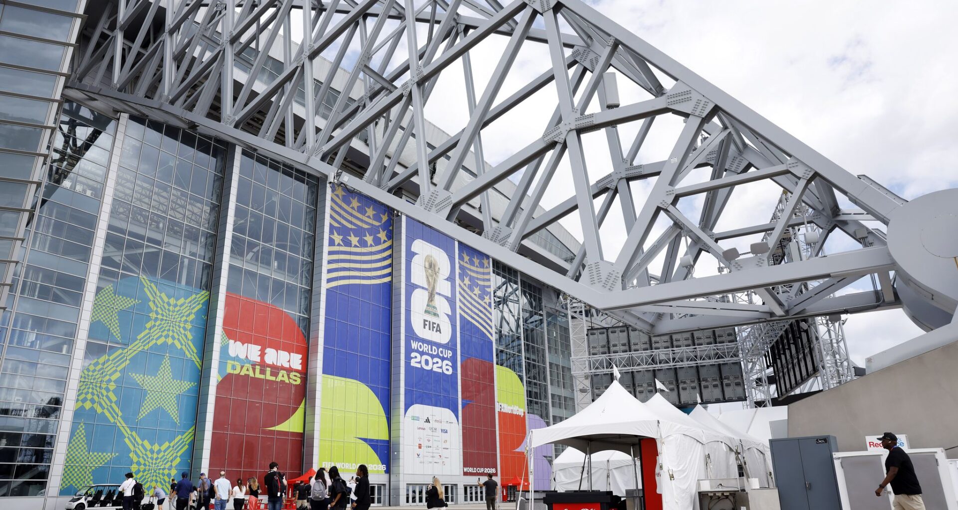 The exterior of Dallas Stadium is pictured during a media tour of Dallas Stadium in Arlington, June 10, 2026. FIFA is ready for the World Cup and will host 9 matches including the semifinal in July.