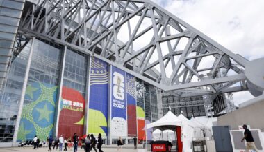 The exterior of Dallas Stadium is pictured during a media tour of Dallas Stadium in Arlington, June 10, 2026. FIFA is ready for the World Cup and will host 9 matches including the semifinal in July.