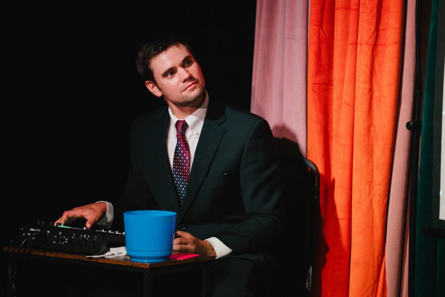 Austin Apostle on stage at Did I Win? at Fallout Theater on Saturday, May 9, 2026. Isak Kotecki/KUT