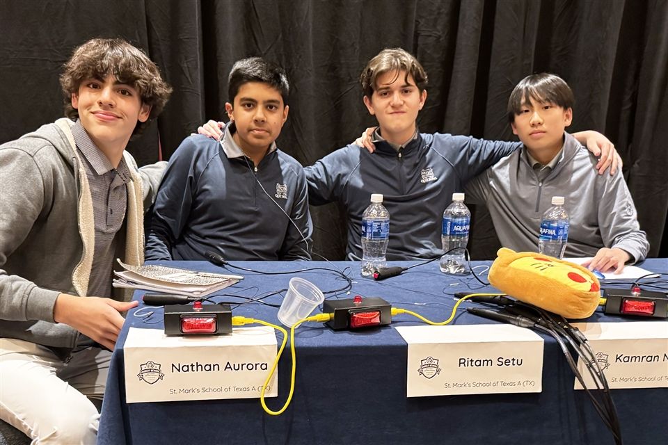St. Mark's School of Texas students Nathan Aurora, Ritam Setu and Roger Wang competed at the National Academic Quiz Tournaments and won the middle school championship in Chicago in May 2026.