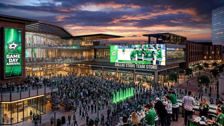 Dallas Stars fans stand for the national anthem as the lighted star retracts to the rafters at the American Airlines Center.