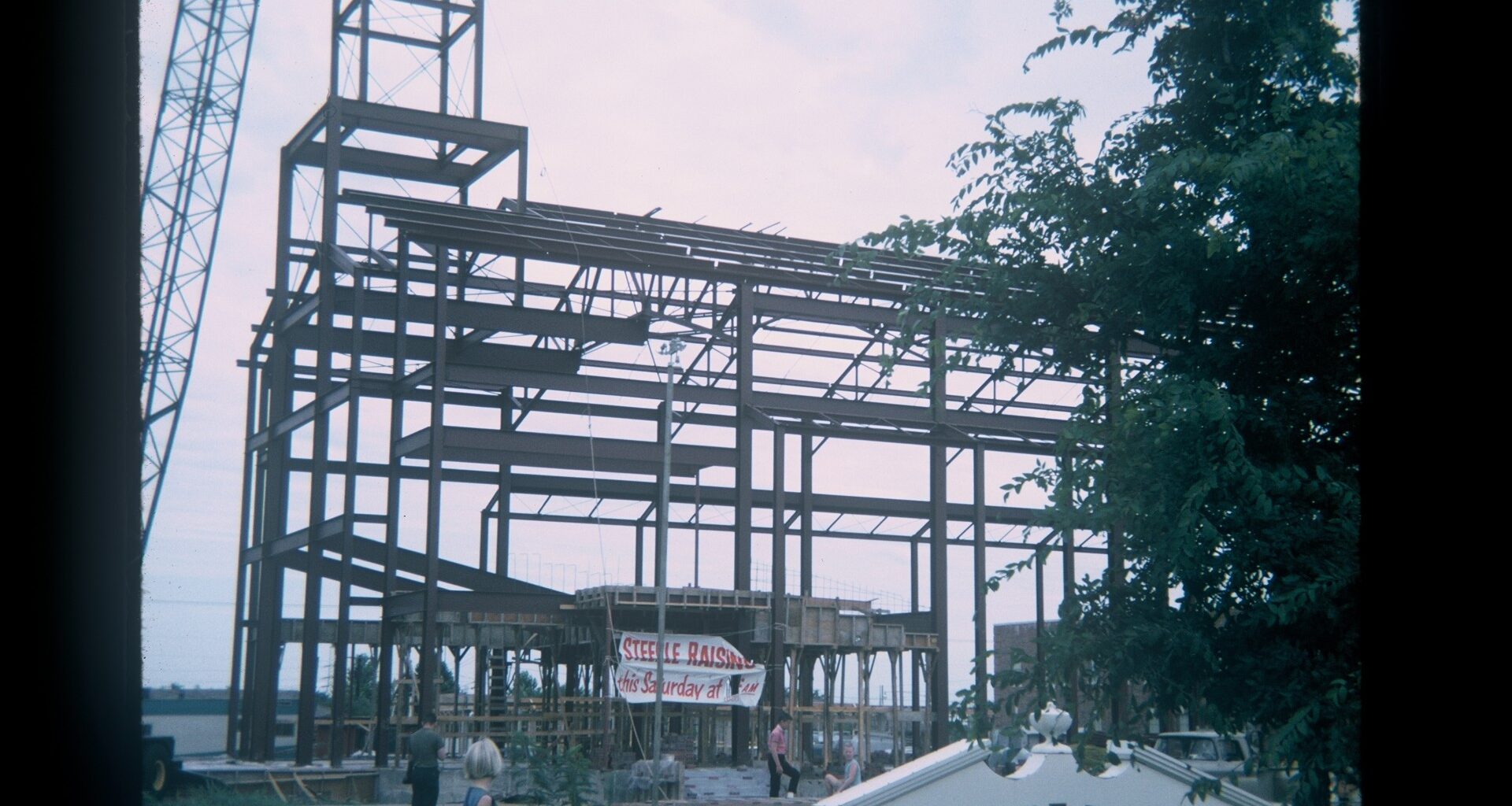 Wilshire Baptist Church in Dallas steeple raising in 1965. Provided by Wilshire Baptist Church. 