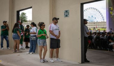 FIFA Fan Festival visitors watch Mexico defeat South Africa in the first game of the World Cup in Fair Park in Dallas, Thursday, June 11, 2026.