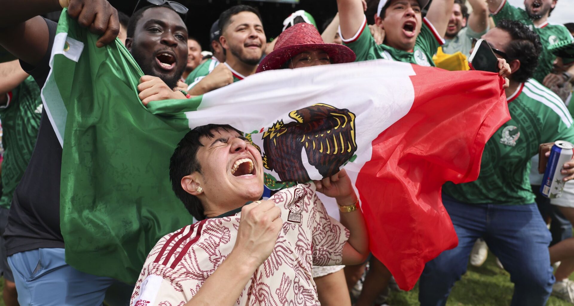 Mexico fans celebrate following their team’s win against South Africa in the opening game of FIFA World Cup soccer during FIFA Fan Fest at Fair Park on Thursday, June 11, 2026 in Dallas.
