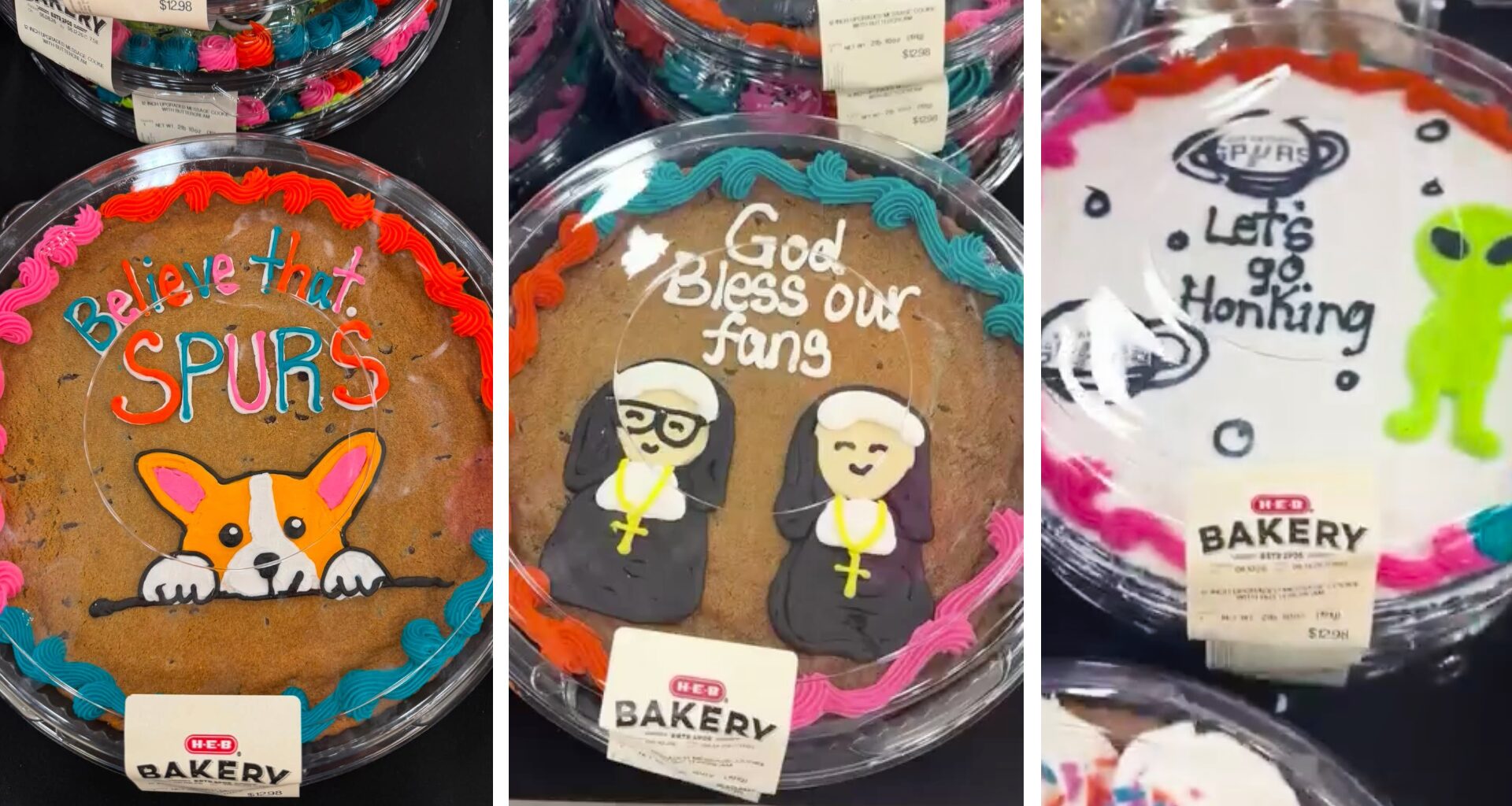 H-E-B Spurs cookie cakes feature Spurs nuns, Air Corgi, The Alien
