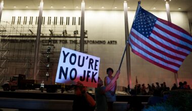 Trump's name is still on the Kennedy Center, though officials say it will be down by noon