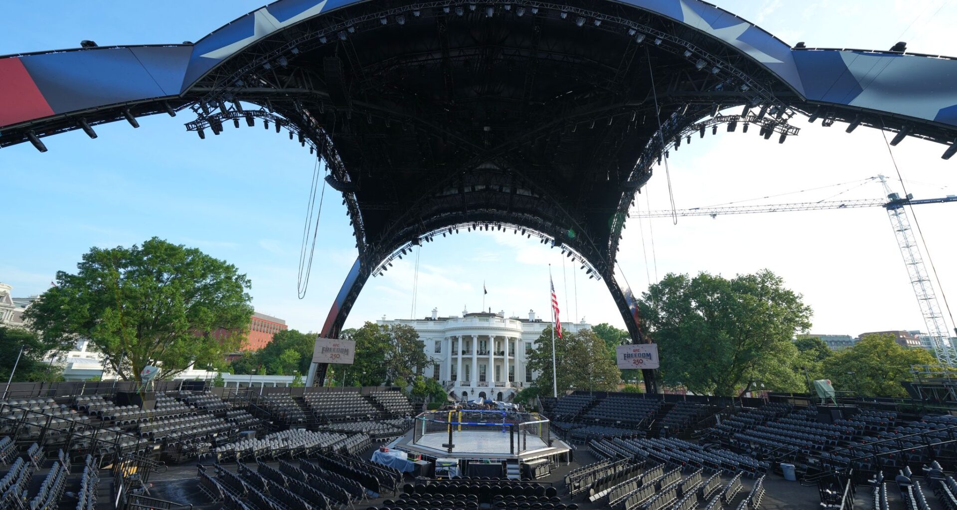 An octagon on the White House lawn for Trump's 80th birthday and the nation's 250th, in photos