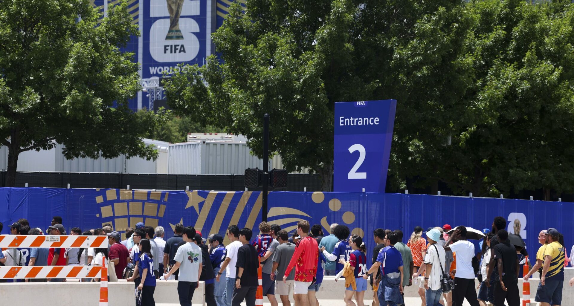 Fans make their way to the Dallas Stadium ahead of the match between Netherlands and Japan, on Sunday, June 14, 2026 in Arlington.