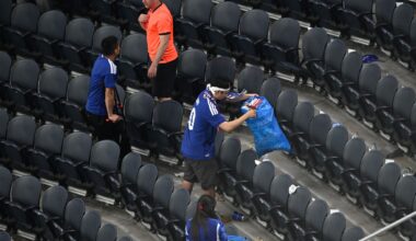 Japan fans use blue bags to uphold a cleansing World Cup tradition after draw