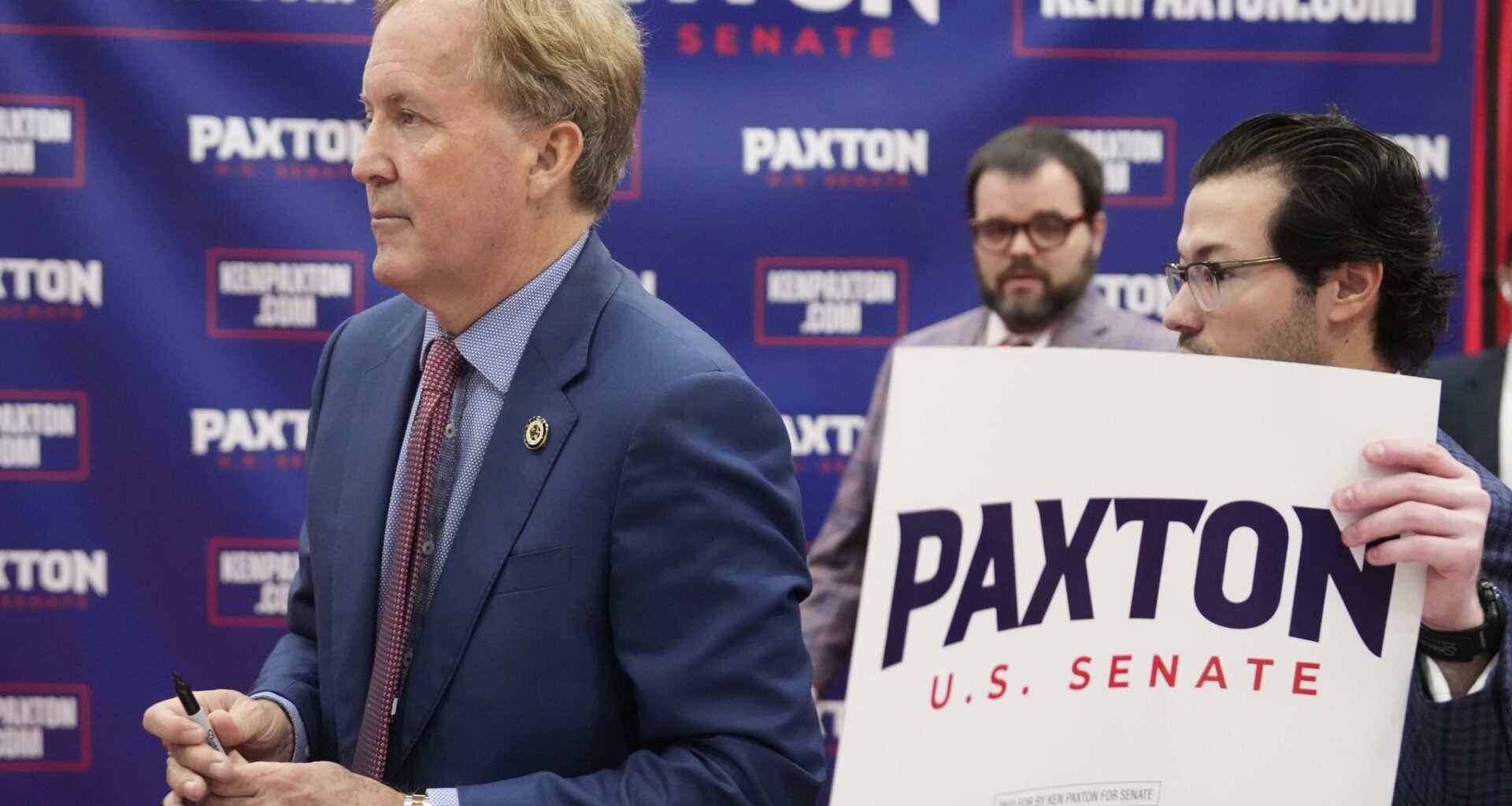 Attorney General Ken Paxton, the GOP nominee for the Senate, and state Rep. Katrina Pierson of Rockwall at the Texas GOP convention Friday in the George R. Brown Convention Center in Houston.