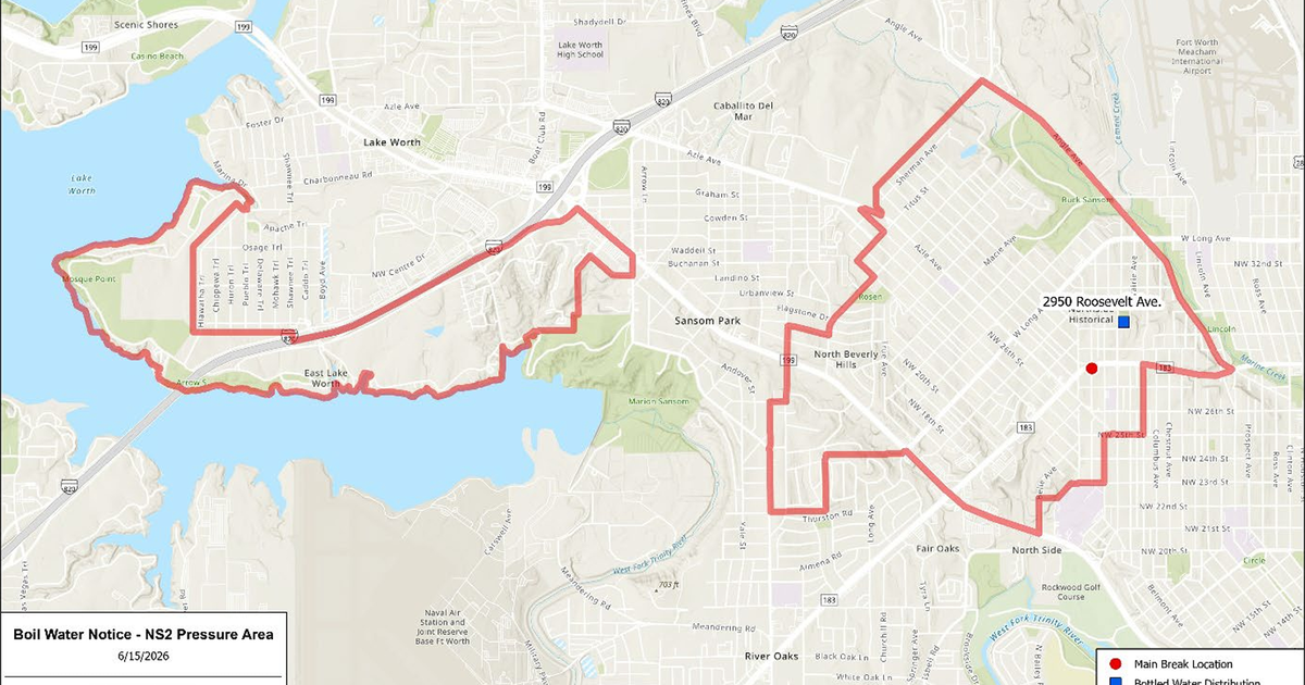 Water main rupture forces Fort Worth to issue boil water advisory and open bottled water distribution site