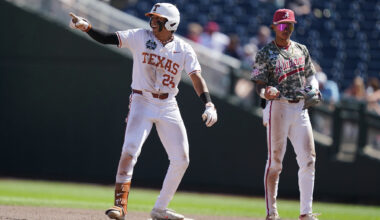 Rodriguez hits 3rd cycle in CWS history as Texas eliminates Alabama