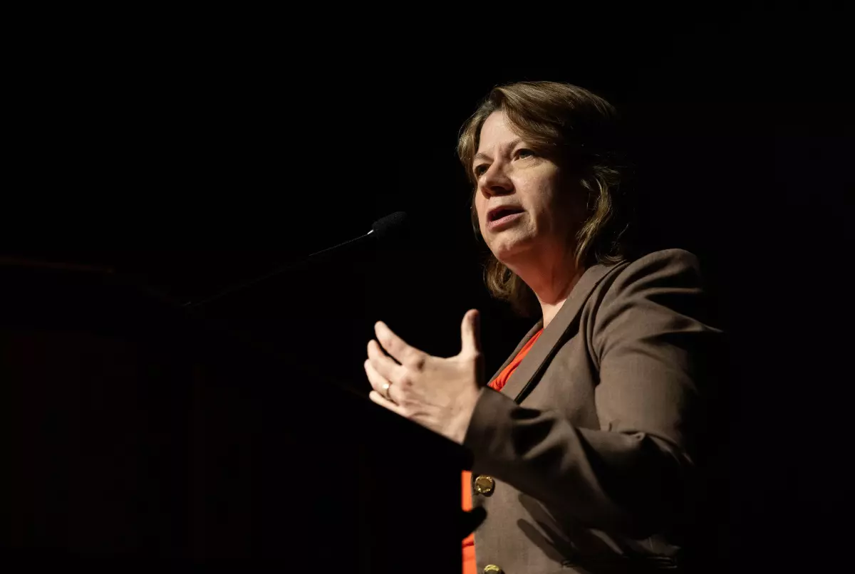 Debbie Hiott, KUT general manager, speaks during the opening night of the KUT Festival on May 1.