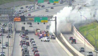 Vehicle catches fire on 281 in San Antonio, causing delays
