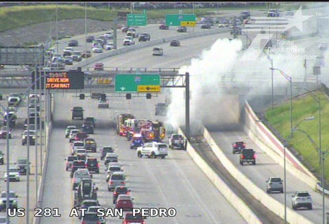 Vehicle catches fire on 281 in San Antonio, causing delays