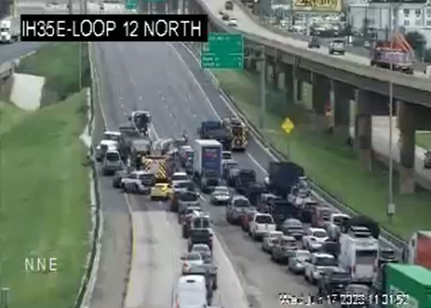 A collision at the Interstate 35E and Loop 12 North intersecting point in Dallas has caused traffic to reach a standstill, according to Texas Department of Transportation traffic cameras.