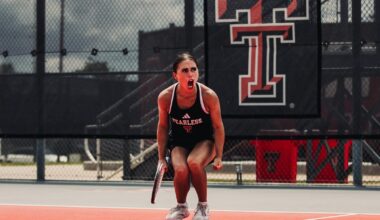 Yekaterina Dmitrichenko hits a forehand against Texas.