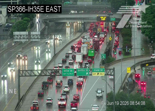 Traffic is backed up for several miles on Woodall Rogers Freeway Friday morning following a collision in the tunnel under Klyde Warren Park.