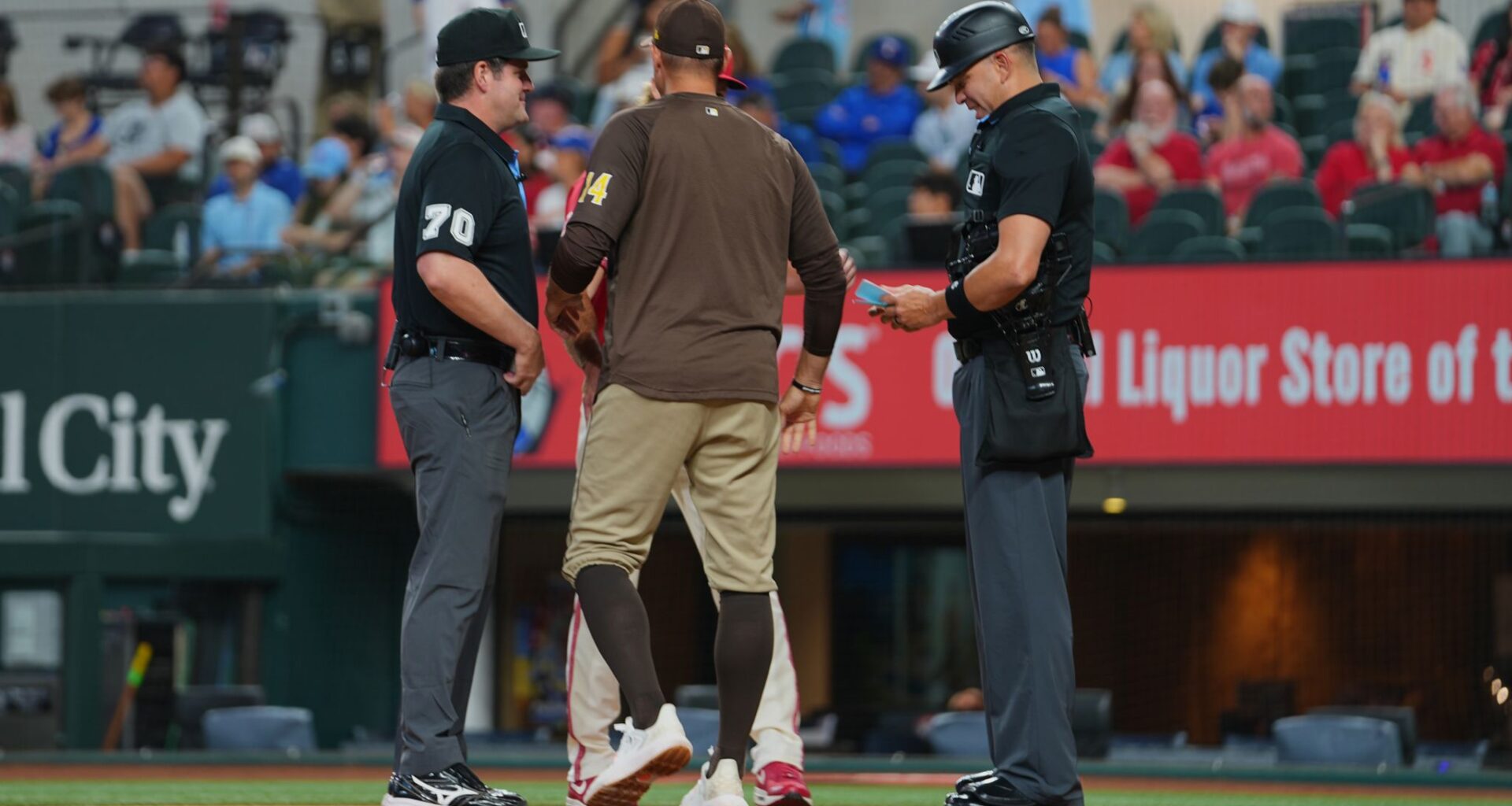 Only 2 umpires were on the field at the start of the Padres-Rangers game