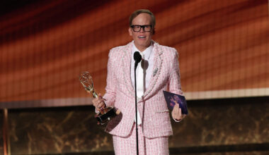 US actor Jeff Hiller accepts the award for Outstanding Supporting Actor in a Comedy Series for "Somebody Somewhere" onstage during the 77th Primetime Emmy Awards at the Peacock Theatre at LA Live in Los Angeles on September 14, 2025.