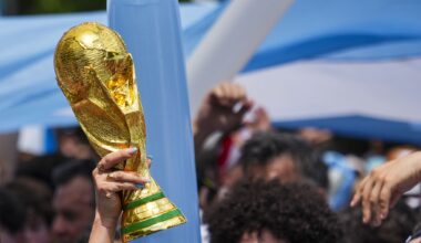 Argentina soccer supporters rally at Klyde Warren Park on Sunday, June 21, 2026, in Dallas. Argentina faces Austria in a FIFA World Cup Group J soccer match on Monday.