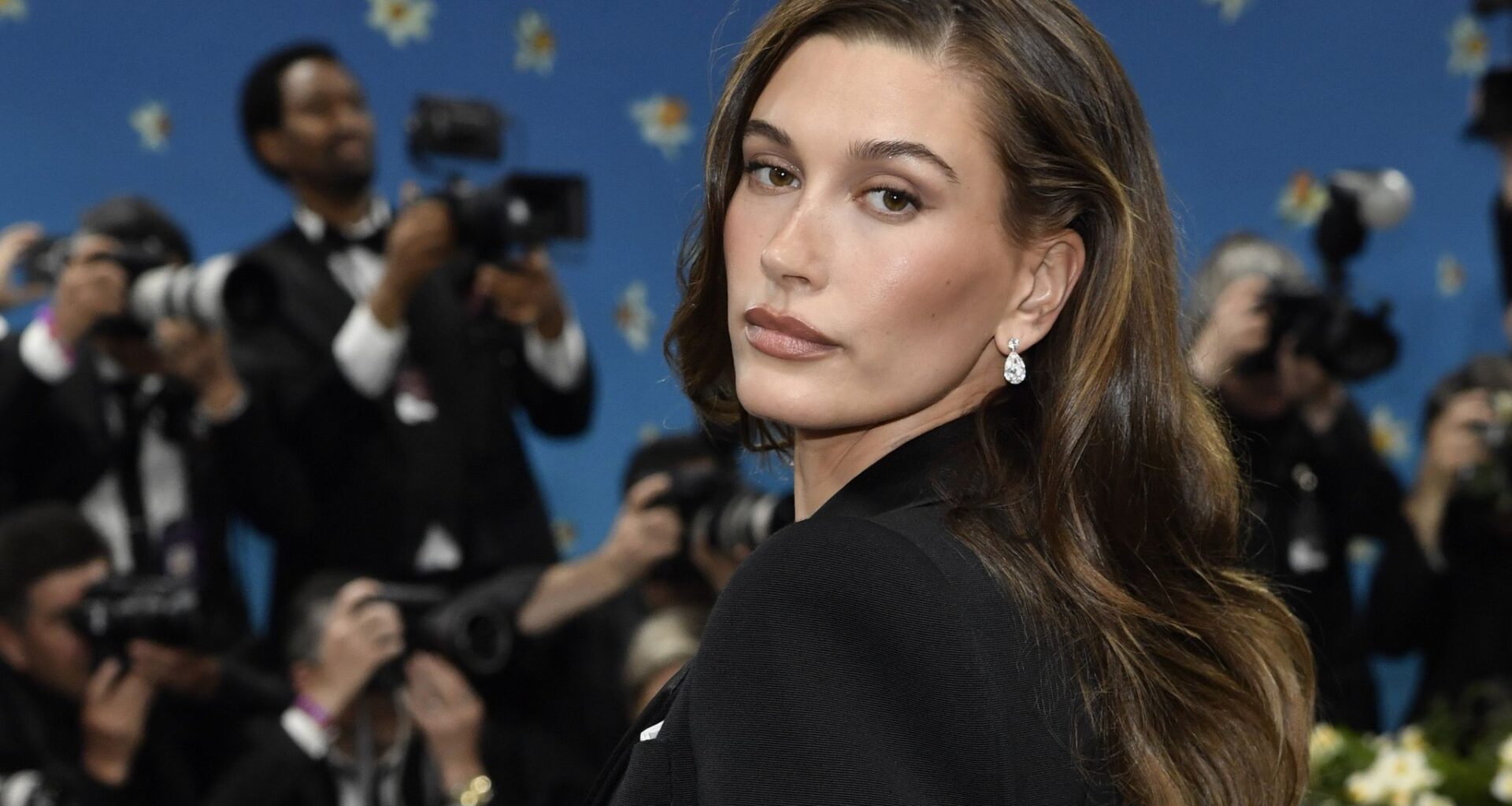 Hailey Bieber attends The Metropolitan Museum of Art's Costume Institute benefit gala celebrating the opening of the "Superfine: Tailoring Black Style" exhibition on Monday, May 5, 2025, in New York. (Photo by Evan Agostini/Invision/AP)