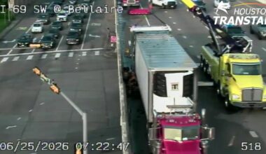 Traffic alert: US-59 lanes at Bellaire closed after truck fire, hazmat spill