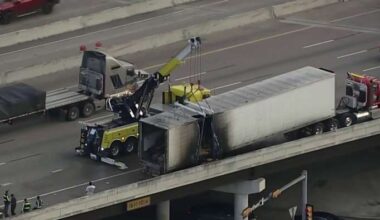 Massive backup on Southwest Freeway at Bellaire after hazmat spill involving 18-wheeler near Bellaire