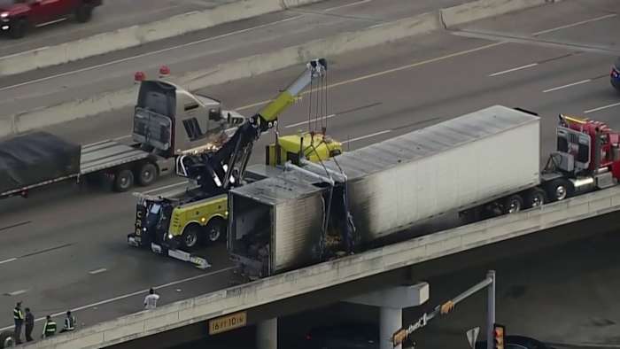 Massive backup on Southwest Freeway at Bellaire after hazmat spill involving 18-wheeler near Bellaire