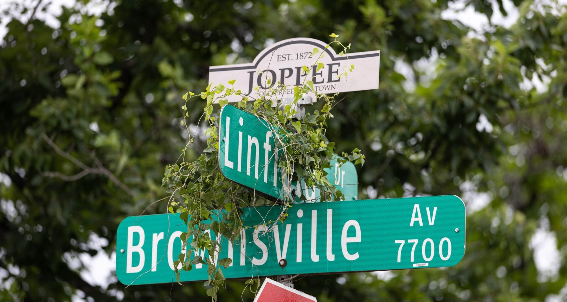 A sign topper for the Joppa neighborhood in Dallas, Tuesday, June 23, 2026.